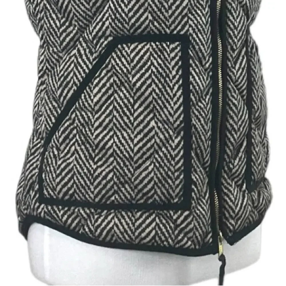J.Crew Vest Down Filled Quilted Puffer Herringbone Black Tan Women’s Size Small